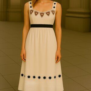 Cream of Denmark Chiffon White Black Embroidered Country Core Boho Dress Size 10